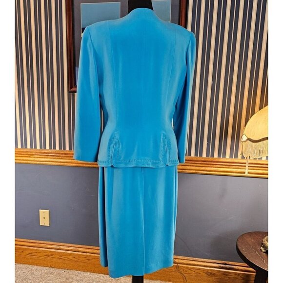 M.X.I. Vintage Blue 100% Silk Skirt Suit Set Size 10 - Picture 2 of 9